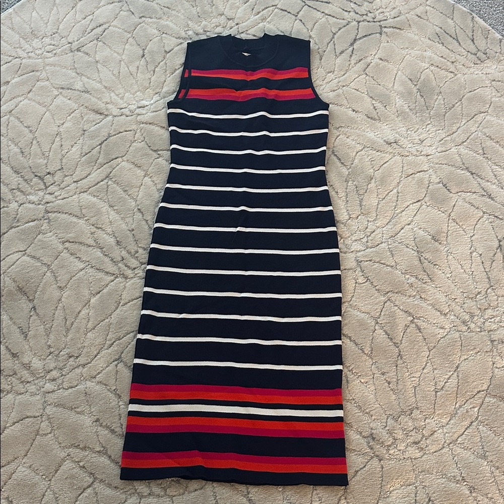 Eliza J Black, Red, and White Striped Midi Dress